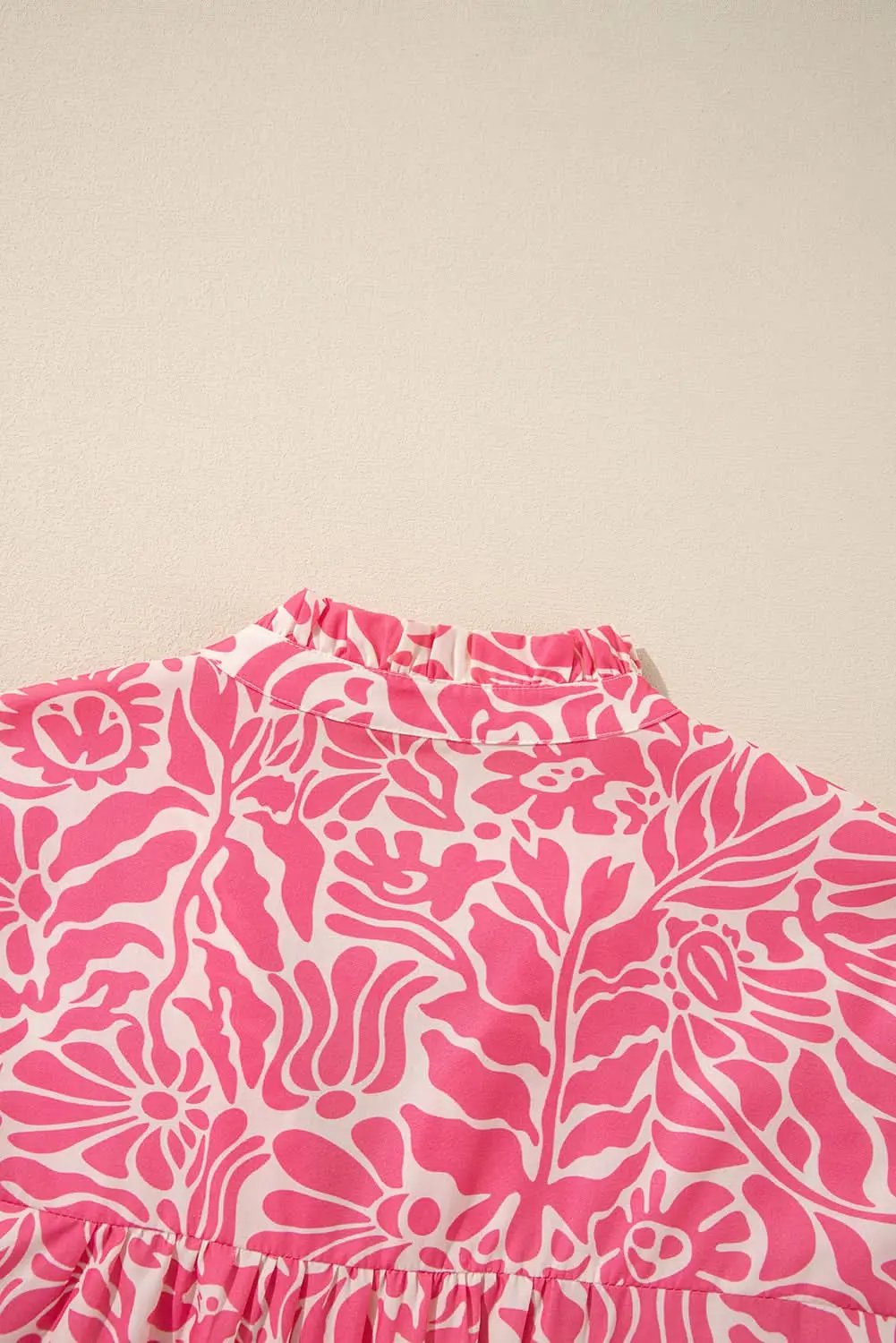 Pink Plus Size Floral Print Frilled Neck Puff Sleeve Top - Love Salve